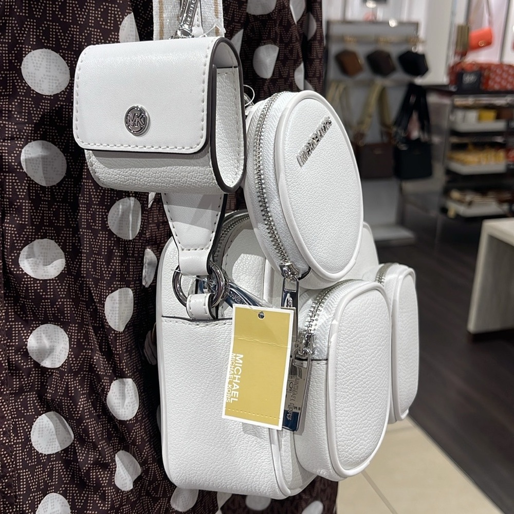 Michael Kors Jet Set Leather Medium Crossbody Bag with Case for Apple Airpods Pr - Picture 6 of 16